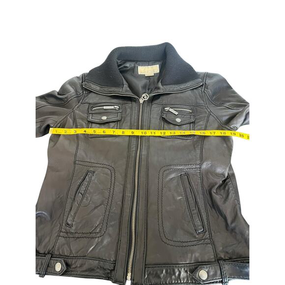 MICHAEL KORS WOMENS GENUINE LEATHER BLACK MOTO BIKER JACKET COAT BLACK SIZE L - Picture 6 of 15